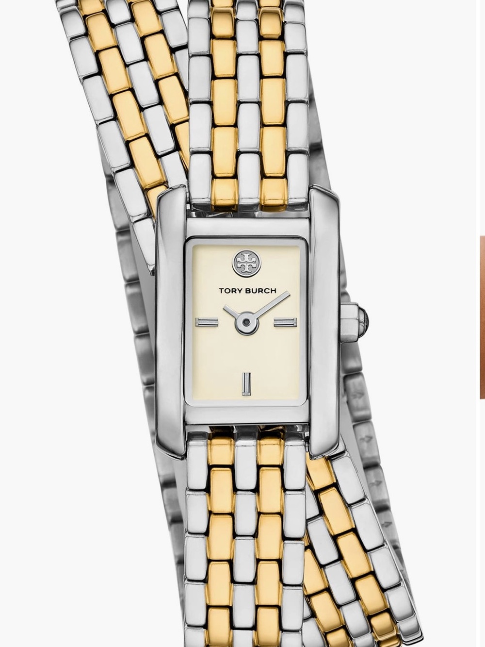 Tory Burch Two-Tone Gold and Silver Rectangular Bracelet Watch